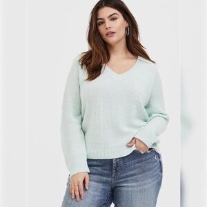 TORRID Mint Green V-Neck Midi Pullover Sweater Size 1